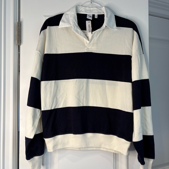 Aritzia TNA Navy and White Striped Crewneck Sweater NWT - Picture 1 of 5